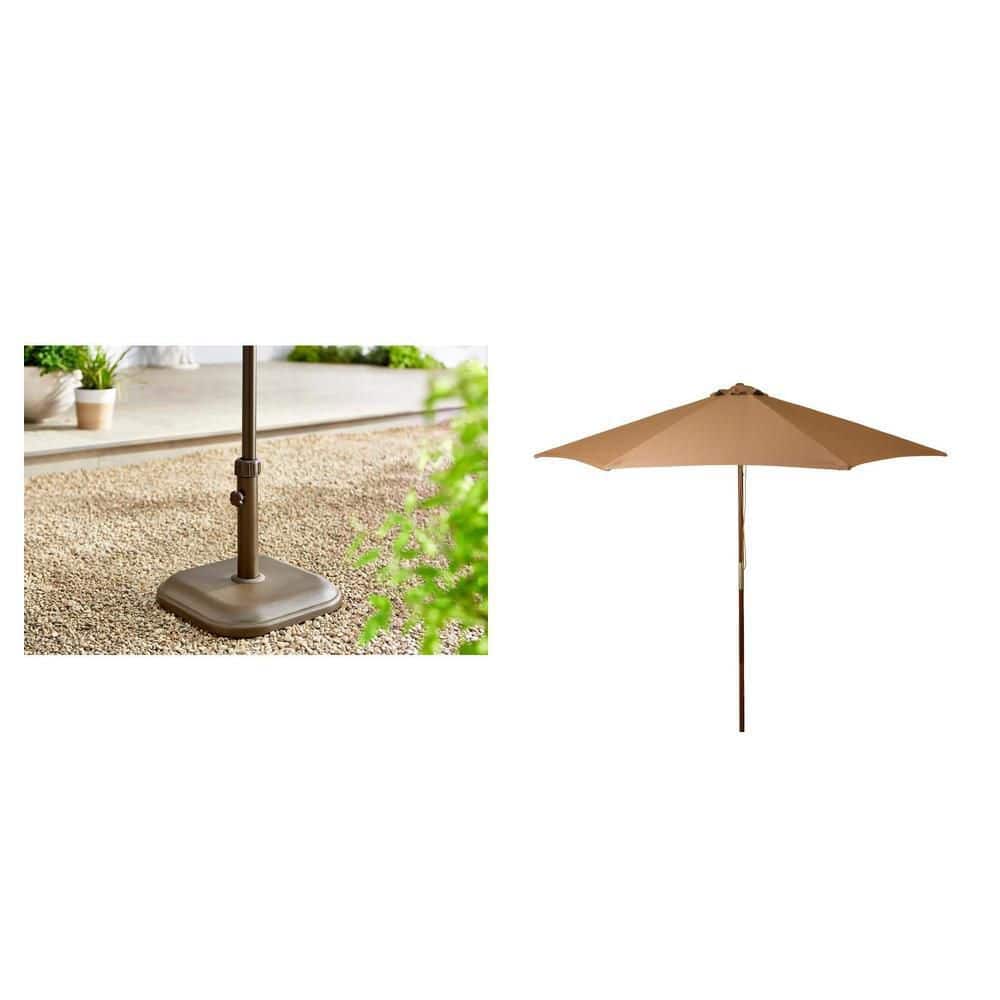 bar patio umbrellas 4 Piece Outdoor Bar Set with Umbrella, Patio Dining Set with 2 Folding Chairs, Wave Textured Tempered Glass Table for Backyard, Garden, Deck, Poolside
