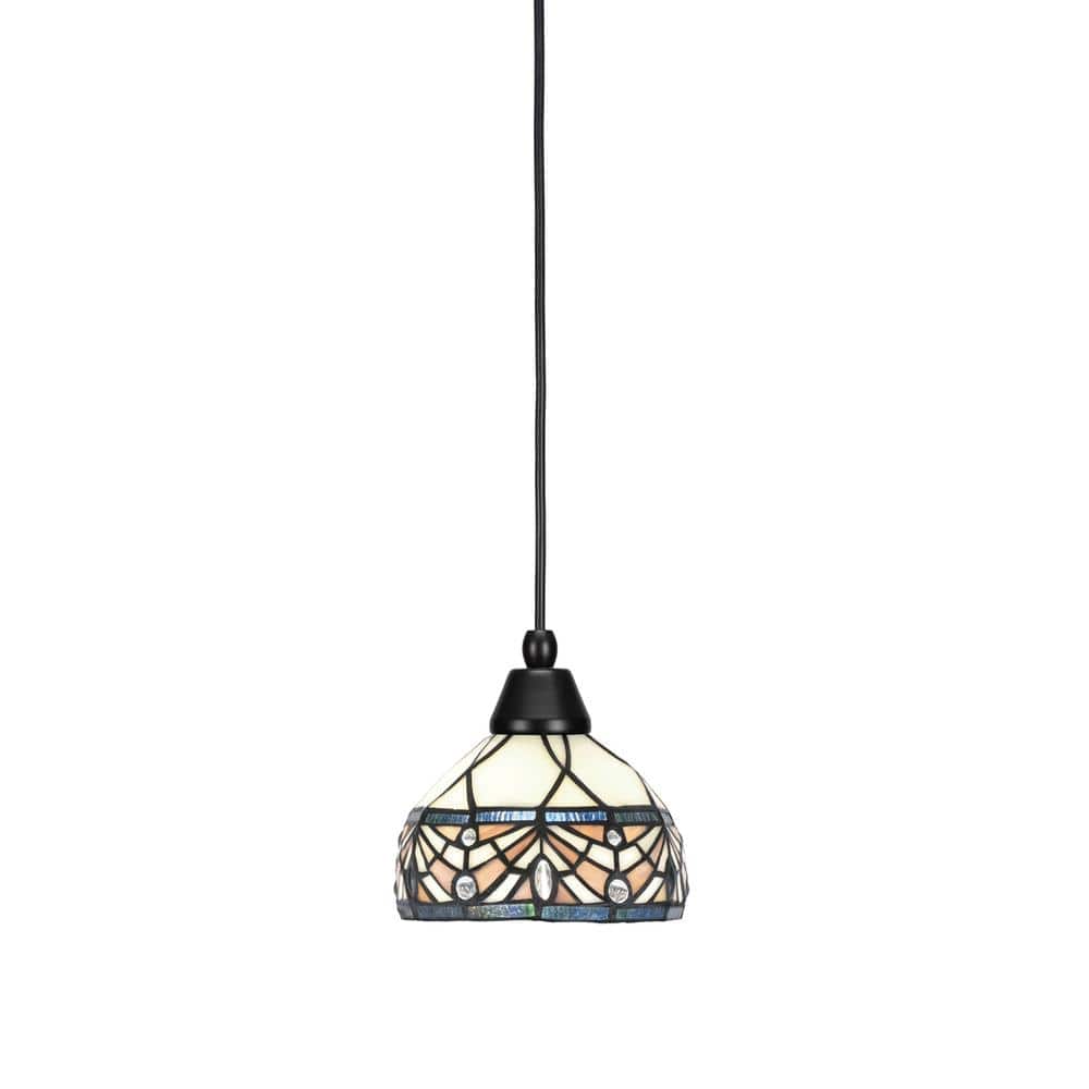 Bryson 7 in. 1-Light Matte Black Cord Pendant Light with 7 in. Royal Merlot
