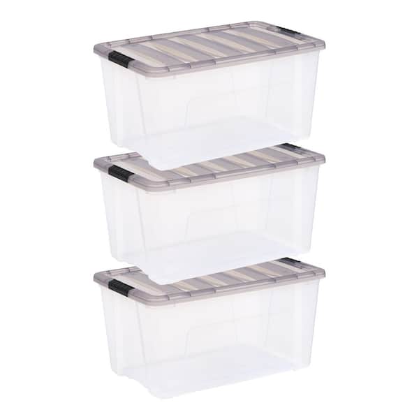 IRIS 72 Qt./18 Gal. Plastic Storage Boxes with Latching Lids, Clear (Set of 3)