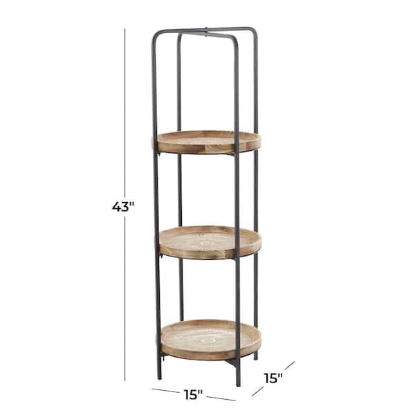 3 Shelves Wood Stationary Brown Shelving Unit