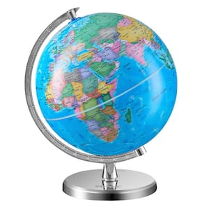 Rotating World Globe with Stand 11.02 in. x 8 in. 203.2 mm 360° Spinning Globe with Precise Time Zone for Education