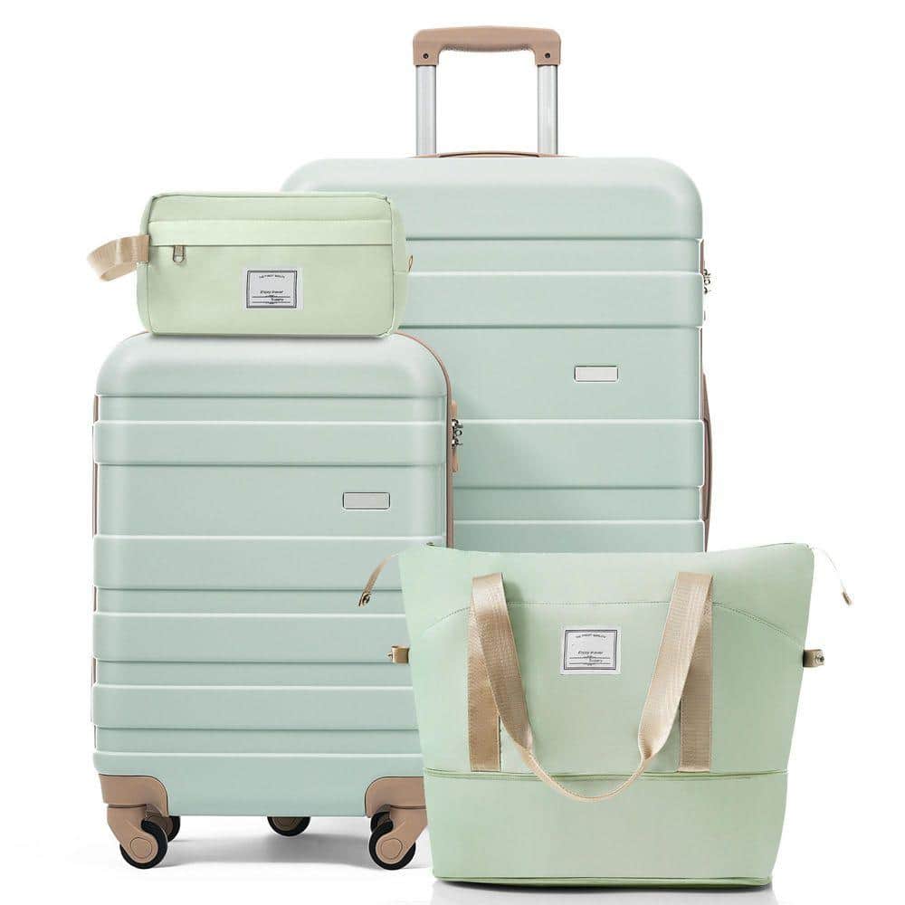 4-Piece Green ABS Plastic Hardside Spinner Luggage Set w/TSA Lock 20 in. Carry-On, 28 in. Checked Suitcase Travel Duffel