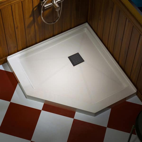 38 in. x 38 in. Neo-Angle Corner Shower Pan Base in White with Oil Rubbed Bronze Drain
