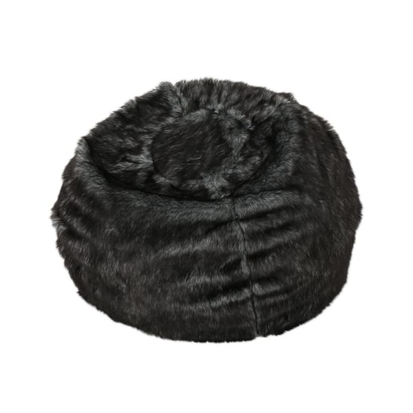 Noble House Blalock Snow White and Beige Faux Fur Winter Bean Bag