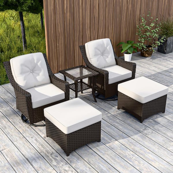 INMITOM 5-Piece Outdoor Wicker Conversation Set with Blue