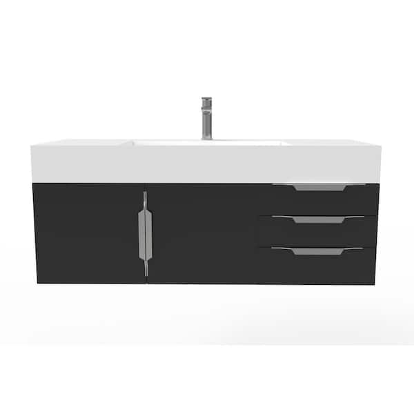 castellousa Maranon 48 in. W x 19 in. D x 19.25 in. H Single Bath Vanity in Matte Black with Chrome Trim and White Solid Surface Top