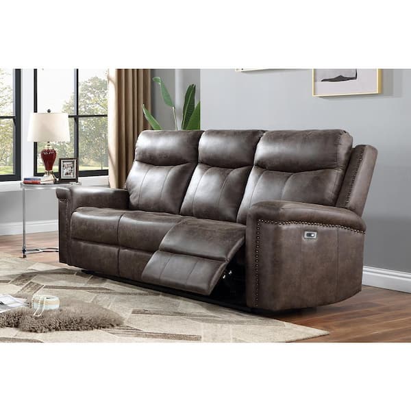 NEW CLASSIC HOME FURNISHINGS New Classic Furniture Quade 82.25 in. Square Arms Polyester Rectangle Power Footrest Sofa in Brown