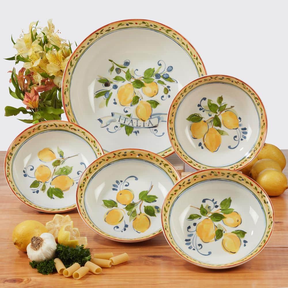Italia Ceramic Yellow and Multicolor Pasta Serving Set
