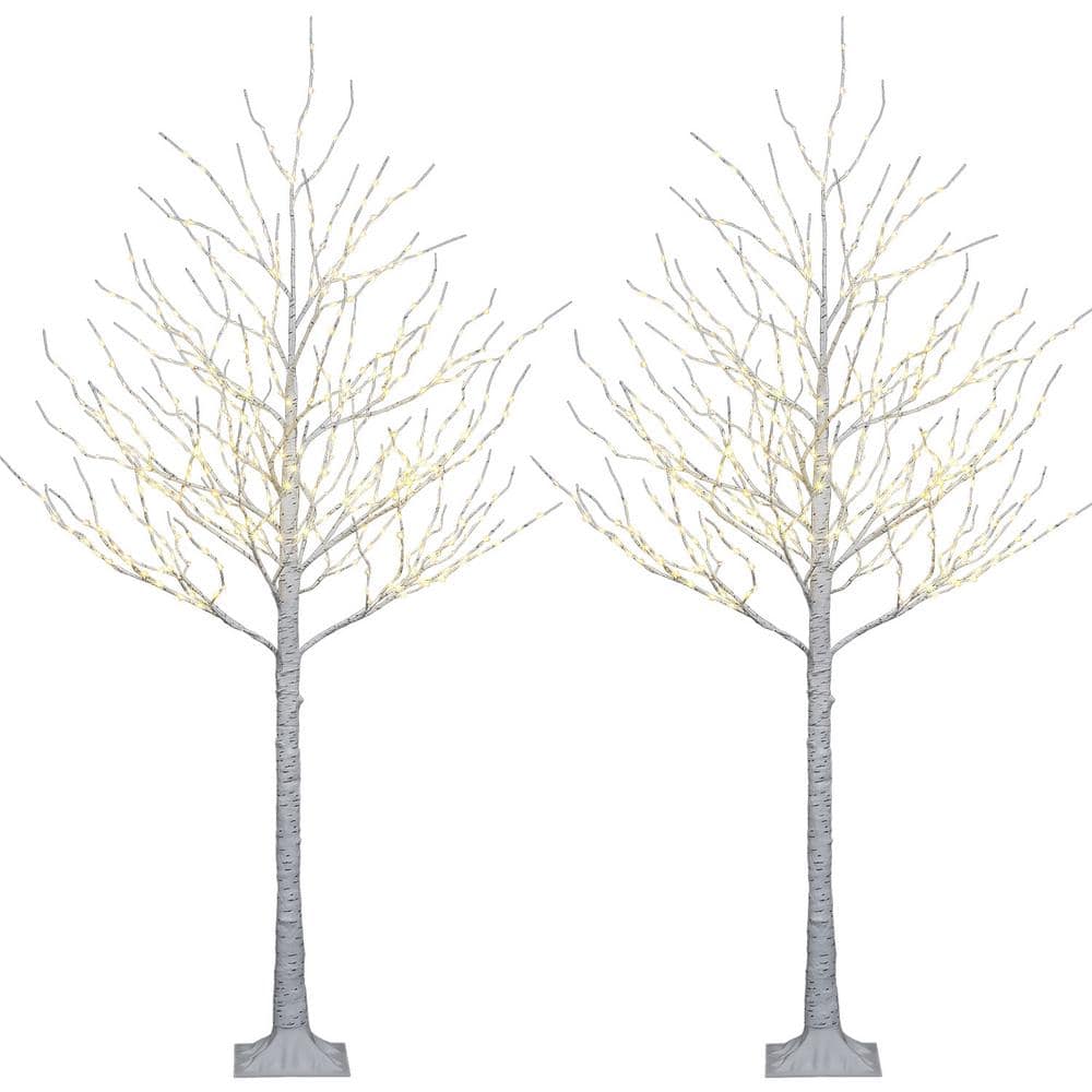 Hairui Pre Lit deals Birch Tree 2 Pack 4FT 72 Warm White LED White Christmas Tree for