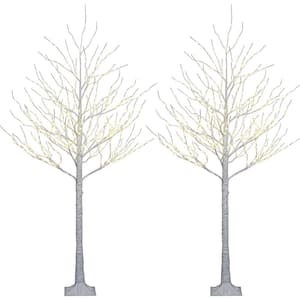 8 ft. Pre-Lit Birch Tree with Fairy Lights Warm White, Artificial Christmas Tree for Festival, Party (2-Pack)