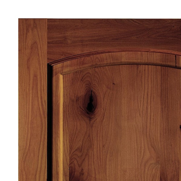 DIY 32 in. x 80 in. Knotty Alder Right-Hand Arch Red Chestnut Stain Single Wood Front Door Kit w/ Quick Assemble Jamb