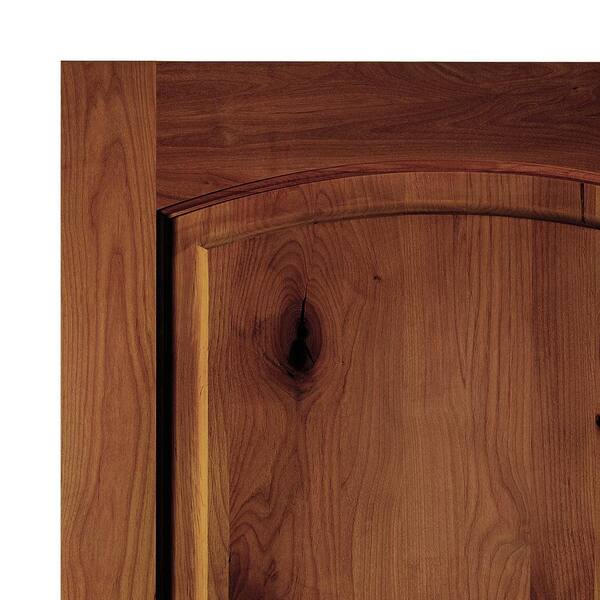 DIY 36 in. x 80 in. Knotty Alder 2-Panel Left-Hand Arch Red Chestnut Stain Wood Front Door Kit w/ Quick Assemble Jamb