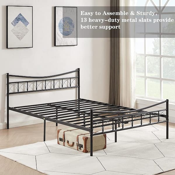 Bed Frame, Black, Wide Carbon Steel Bed Frame, Full 54 in. W, Platform Bed with Headboard and Footboard