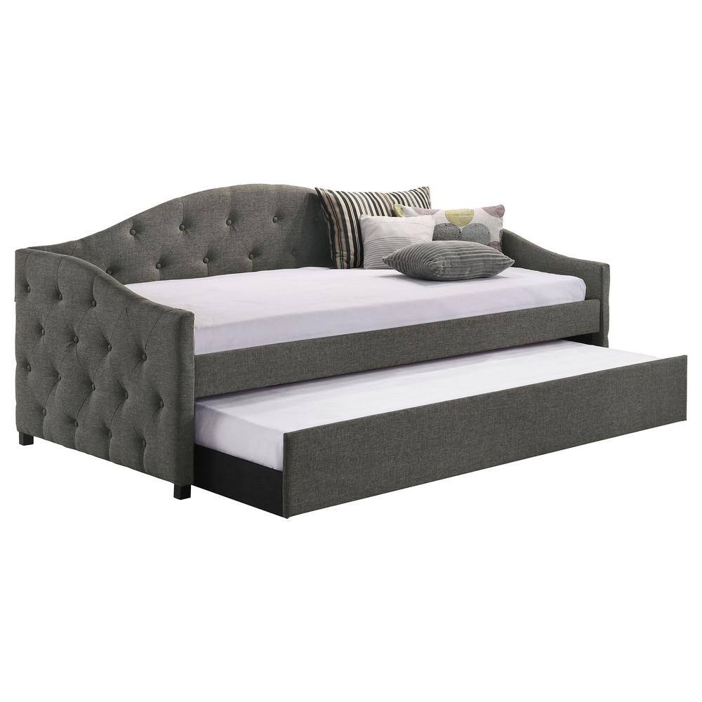 Gray Upholstered Twin Daybed with Tufted Back and Drawer