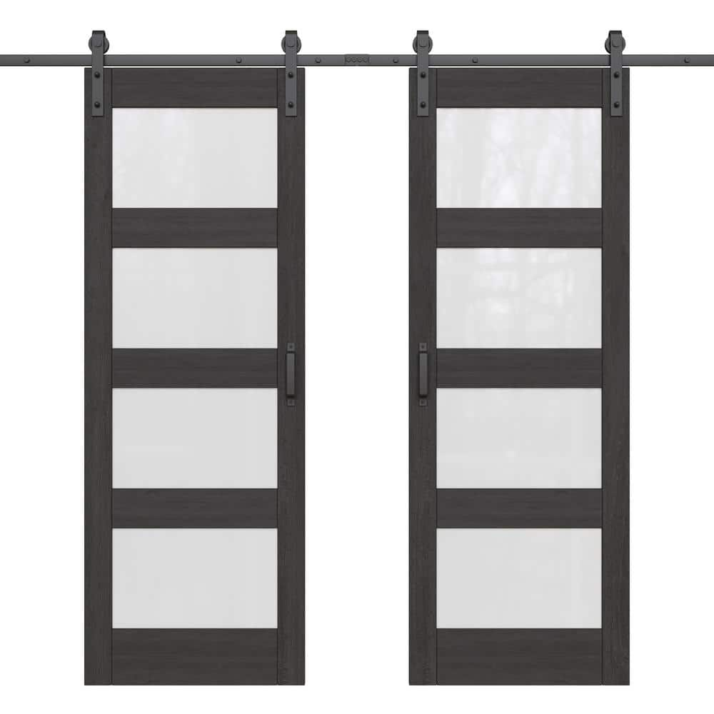 ARK DESIGN 60 in. x 84 in. 4-Lite Tempered Frosted Glass Black ...