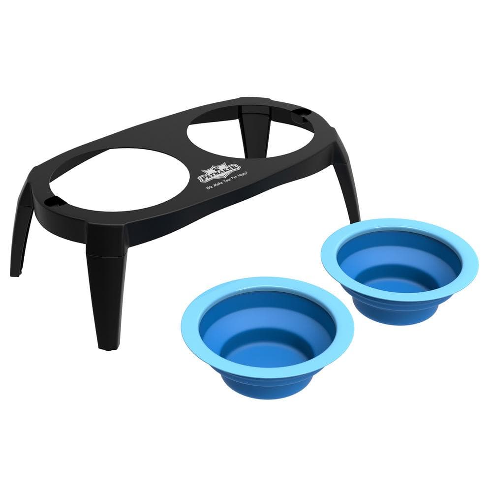 Blue Elevated Pet Bowls with Non-Slip Stand