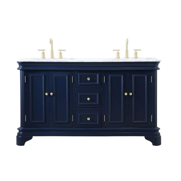 Unbranded Simply Living 60 in. W x 21.5 in. D x 35 in. H Bath Vanity in Blue with Cararra White Marble Top