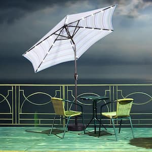 Outdoor Patio 8.7 ft. Market Table Umbrella with Push Button Tilt and Crank, Blue Stripes with 24 LED Lights