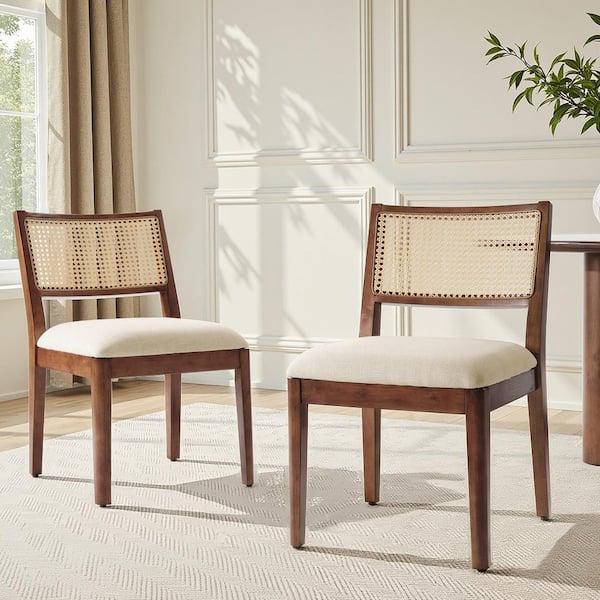 Gervasio Walnut Coastal Polyester Dining Chairs Set of 2