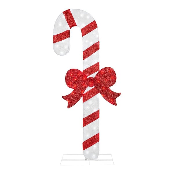 6 ft. Icicle Shimmer Twinkling LED  Candy Cane with Red Bow Holiday Yard Decoration Y16
