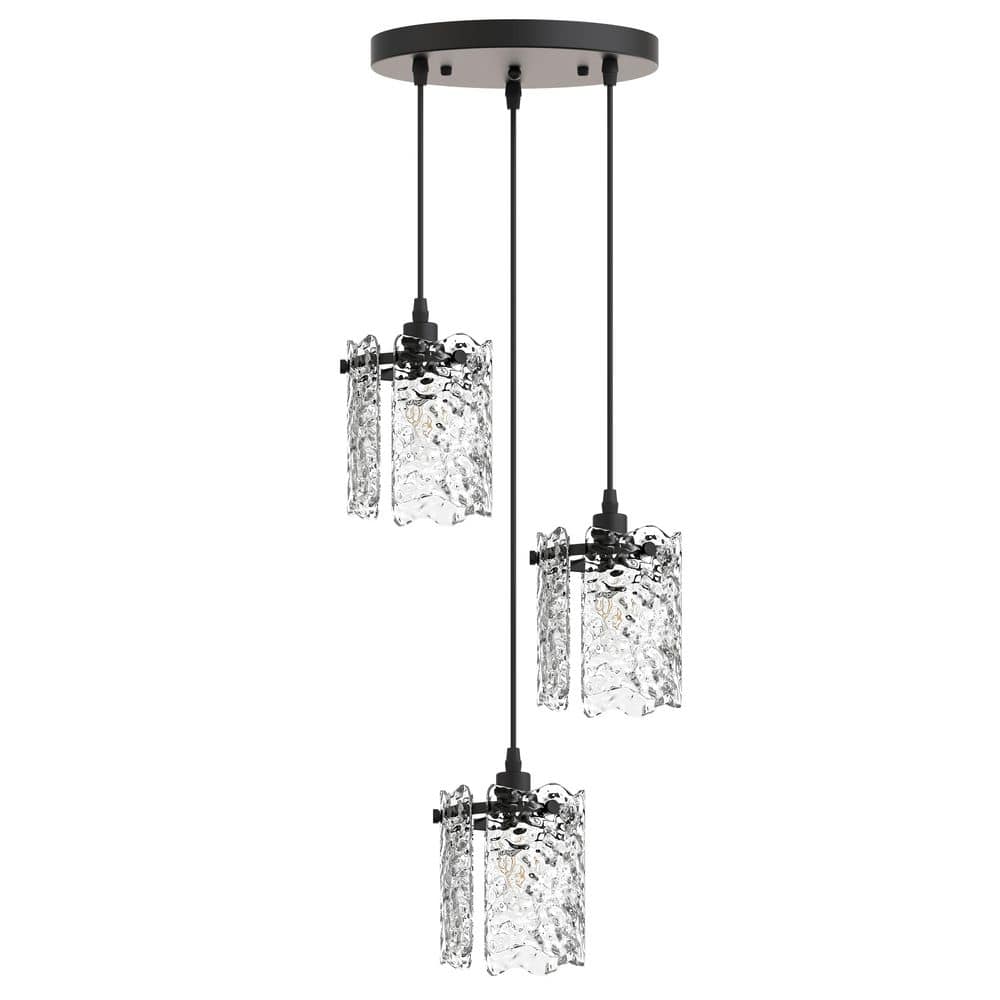 12.6 in 3-Light Cluster Black Powder-Coated Metal Frame Pendant Light with Clear Glass Shades, E12 Base price history on PriceWatchPro