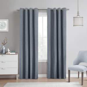 Maya Slate Blue Polyester Textured 52 in. W x 95 in. L Grommet Indoor Blackout Curtain (Single Panel)