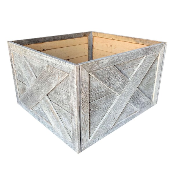 Farmhouse Deluxe 27 in. W x 14.5 in. H, 37 in. Dia, White Wash Decorative Christmas Tree Box Collar