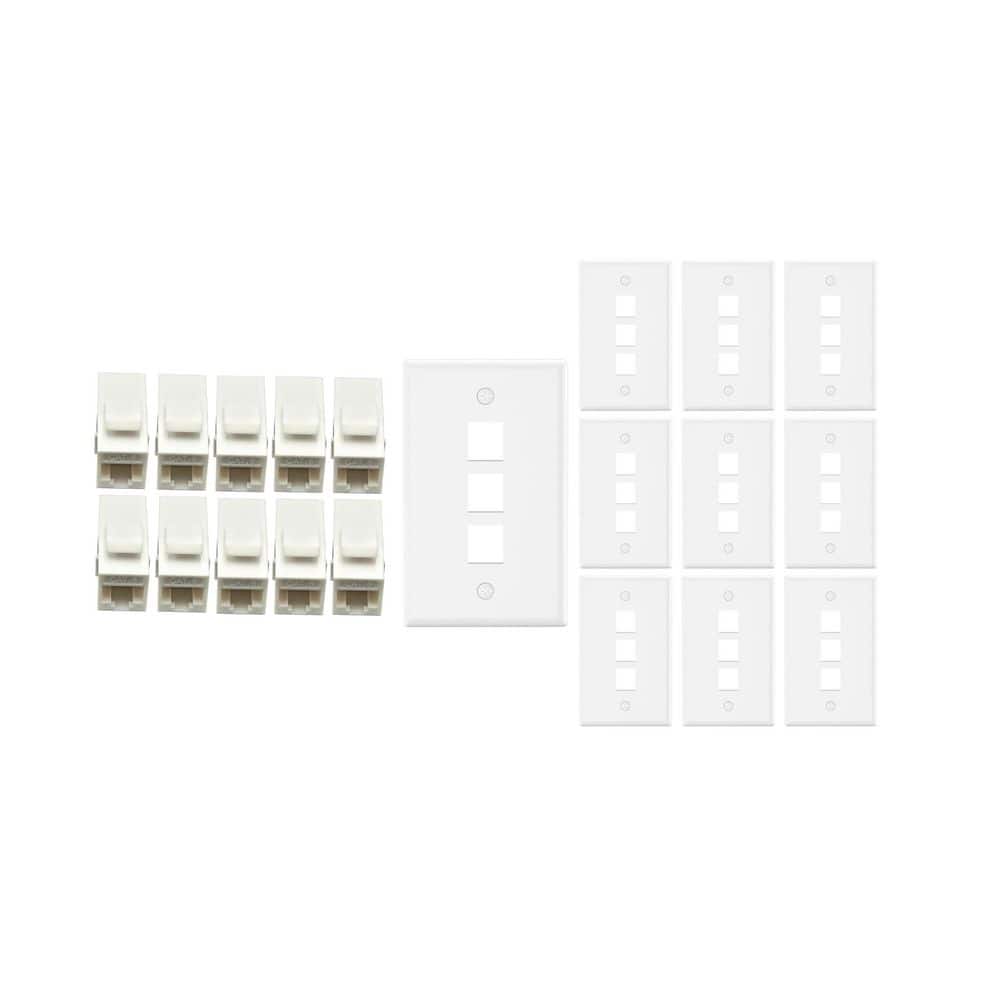 10-Pack 1-Gang White Keystone Plastic Wall Plate 3-Port & 10 Cat 6 RJ45 Keystone Inline Couplers White price history on PriceWatchPro