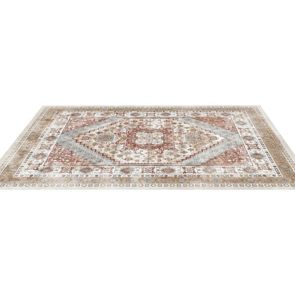 Vintage 9 x 12 ft. Area Rug, Washable, Non-Slip, Tear-Resistant, Pet and Child Friendly Brown Red