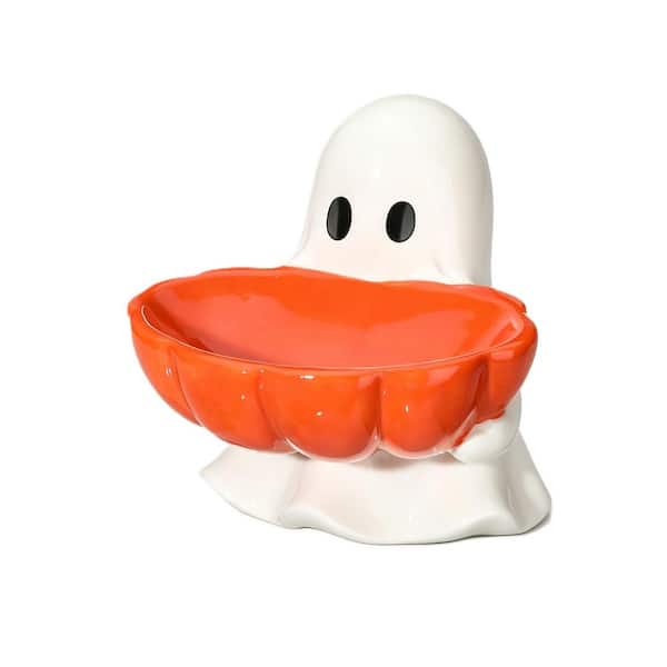 1-Piece Halloween Candy Bowl, Ghost Shaped Ceramic Candy Dish, Halloween Tabletop Decoration Cookie Jar for Party Supply