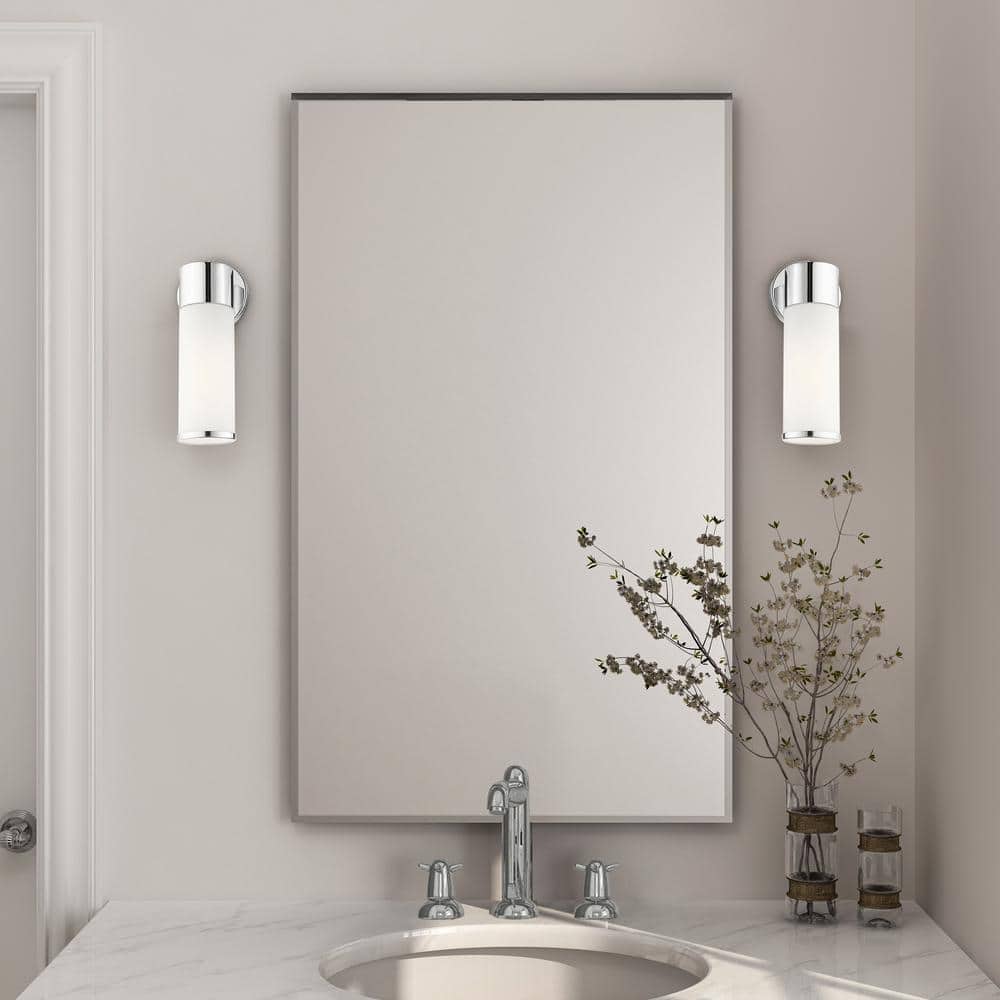 Polished Chrome Steel Wall Sconce with Opal Glass Shade