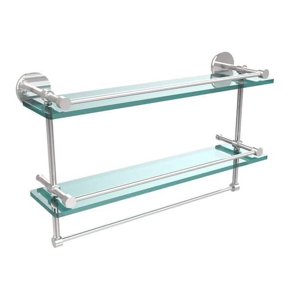 Allied Brass 22 in. L x 12 in. H x in. W 2-Tier Clear Glass Bathroom Shelf  with Towel Bar in Polished Chrome P1000-2TB/22-GAL-PC The Home Depot