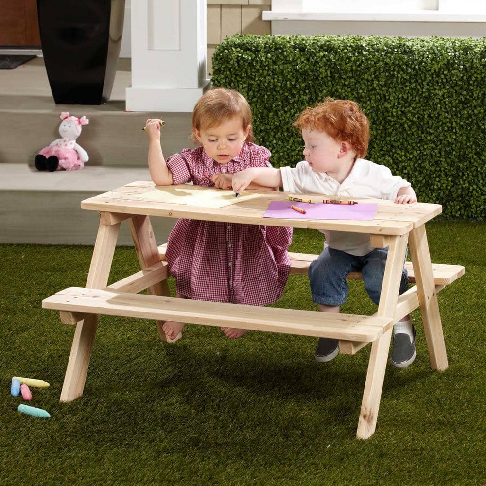 Natural Wood Kids Picnic Table with Rounded Edges