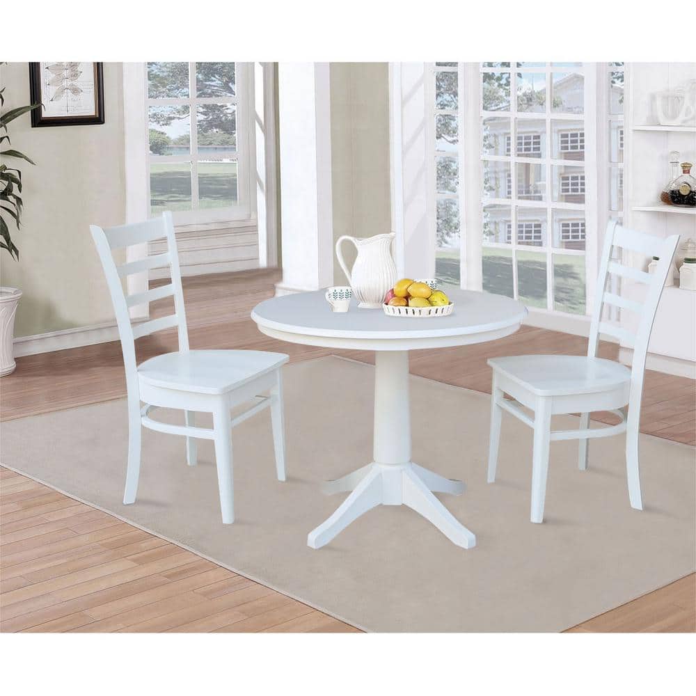 36" Round White Painted Wood Pedestal Dining Table