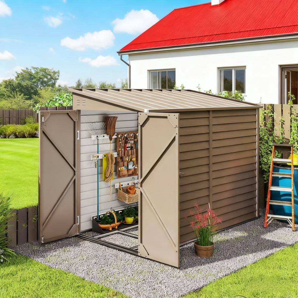 Brown Outdoor Metal Storage Shed with Foundation Kit Lockable Doors price history on PriceWatchPro