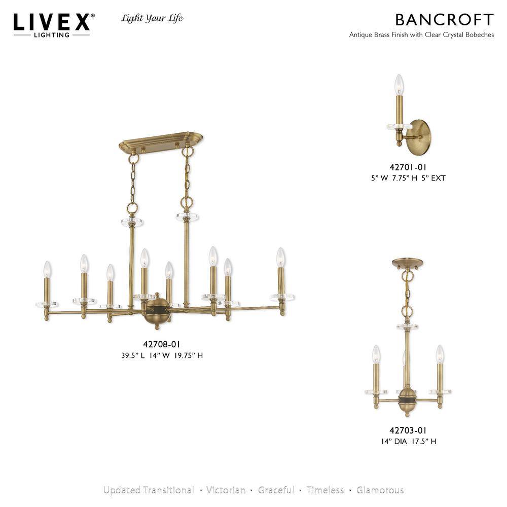 Antique Brass 8-Light Chandelier with Clear Crystal Bobeches