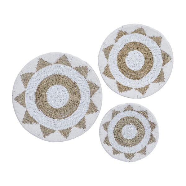 Litton Lane Cotton White Handmade Woven Plate Wall Decor (Set of 3)