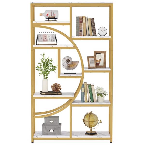 BYBLIGHT Eulas 68.89 in. Tall Brown Wood 9-Shelf Bookcase
