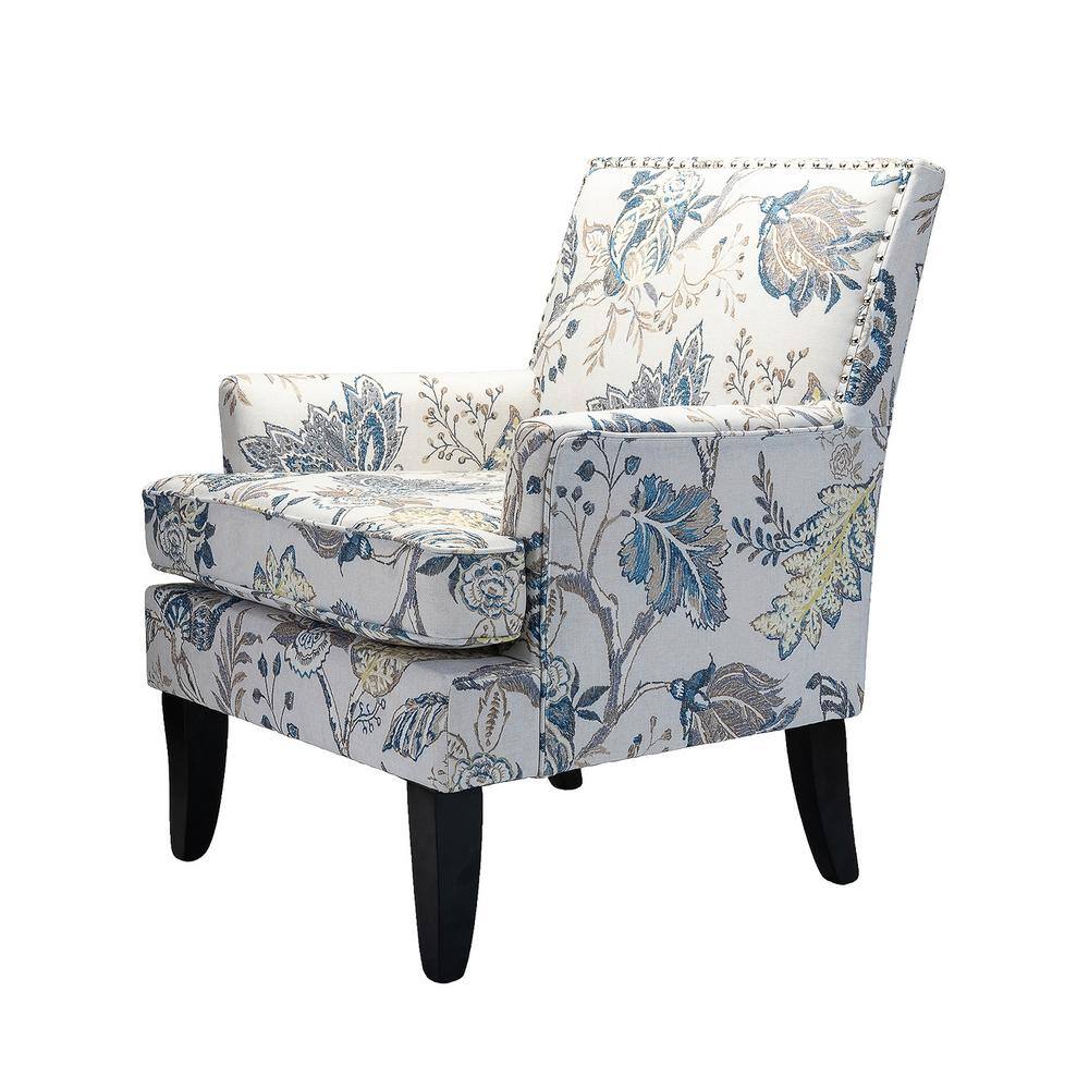 Blue and Yellow Floral Armchair with Nailhead Trim