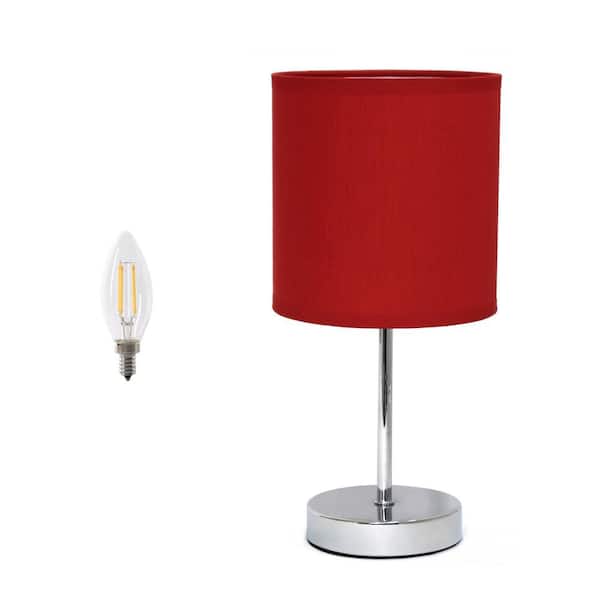 Creekwood home 11.81 in. Traditional Petite Metal Stick Table Lamp for Bedroom with Fabric Drum Shade and Feit LED Bulb, Red