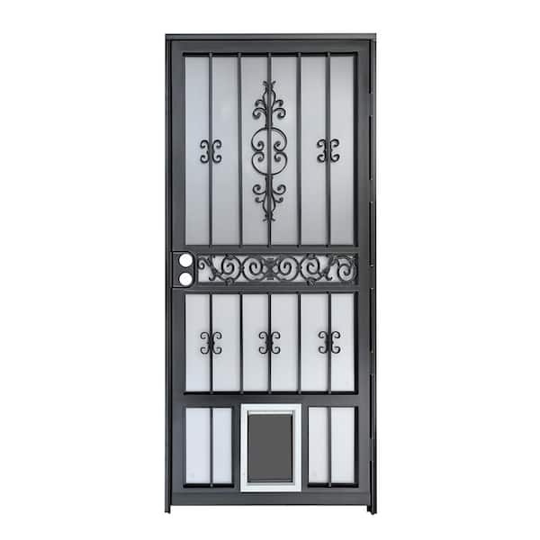 Pet Passage 36 in. x 80 in. Black Gloss Left Hand/Outswing Steel Strom Security Door