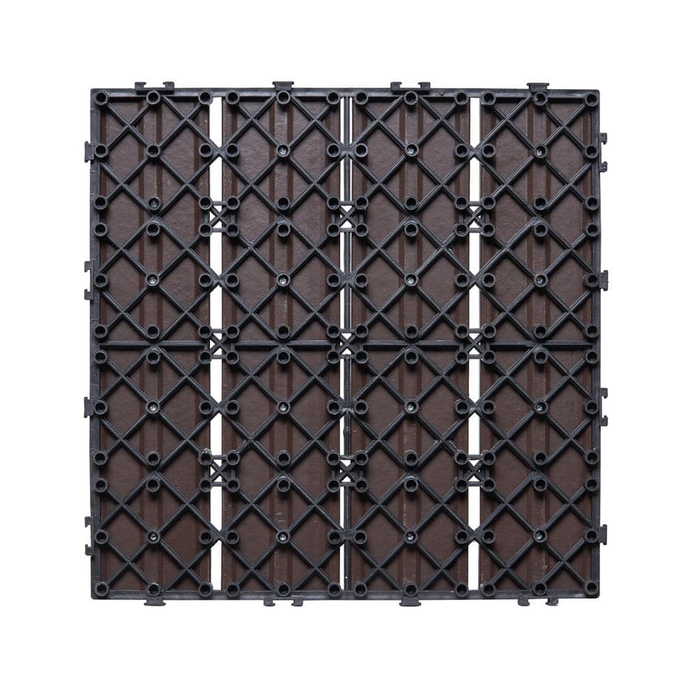 Interlocking Plastic Wood Deck Tiles 11.6 in. x 11.6 in. (27 sq. ft.), Waterproof Outdoor Flooring, Brown  (27-Pack) price history on PriceWatchPro