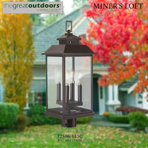 Miner's Loft 4-Light Oil Rubbed Bronze Outdoor Post Mount with Gold Highlights