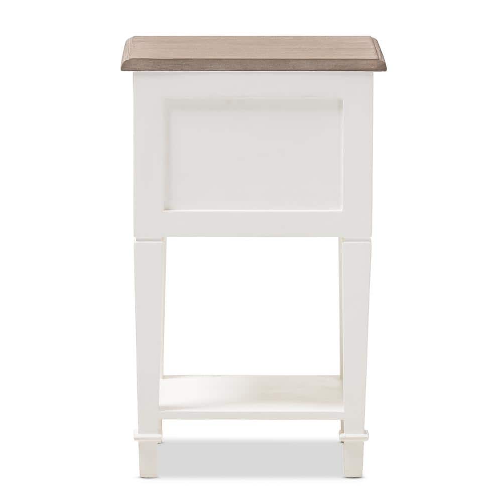 Dauphine Provincial Style 2-Drawer Nightstand in Distressed White and Oak