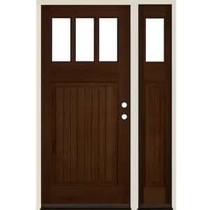 36 in. x 80 in. 3-LIte 1 Panel with V-Grooves Provincial Stain Left Hand Douglas Fir Prehung Front Door Right Sidelite