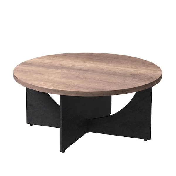 Zeus & Ruta 35.43 in. Wood Outdoor Round Coffee Table Modern Retro in Rustic Brown