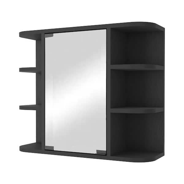 Unbranded 23.62 in. W x 7.48 in. D x 19.68 in. H Bathroom Storage Wall Cabinet with Mirror and 9 Shelves in Black