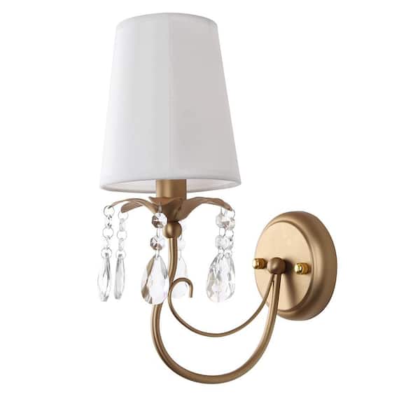 Luxurious 5.5 In. 1 Lights Gold Traditional Classic Crystal Wall Sconce with White Fabric Shade