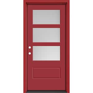 Performance Door System 36 in. x 80 in. VG 3-Lite Right-Hand Inswing Pearl Red Smooth Fiberglass Prehung Front Door