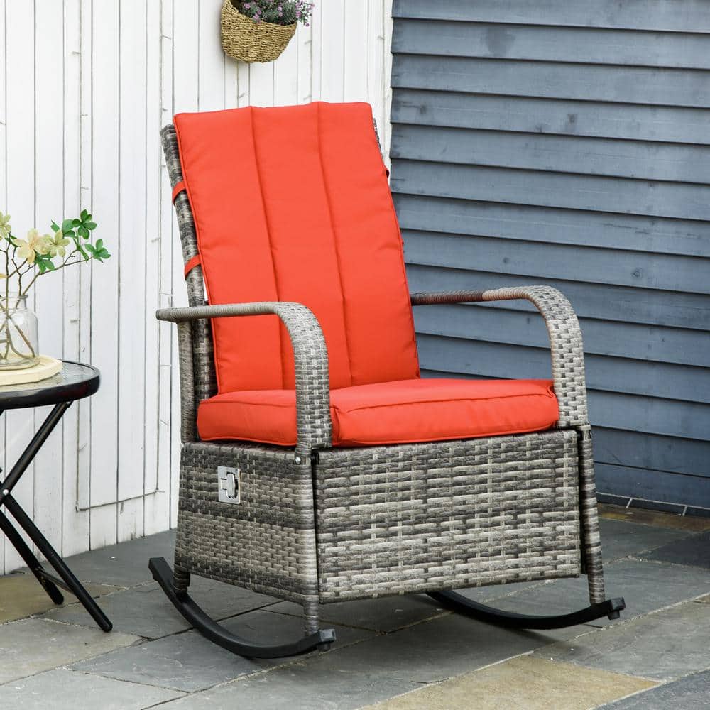 Luxury Mixed Brown and Red PE Rattan Outdoor Rocking Recliner Chair